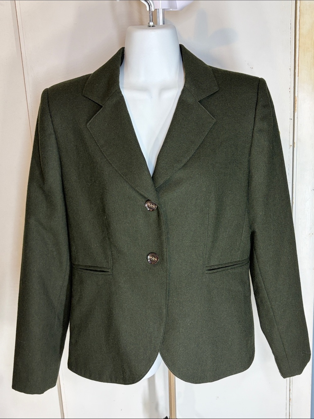 8P 8 Petite Harve’ Benard Petites Womens Olive Green Tailored Blazer Jacket Wool